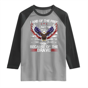 Land of the Free Because of the Brave Raglan Shirt American Flag Patriotic Eagle 4th of July TS10 Sport Gray Black Print Your Wear