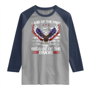 Land of the Free Because of the Brave Raglan Shirt American Flag Patriotic Eagle 4th of July TS10 Sport Gray Navy Print Your Wear