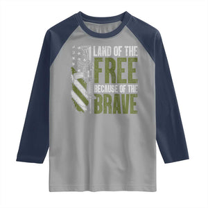 Land of the Free Because of the Brave Raglan Shirt Gun American Flag TS10 Sport Gray Navy Print Your Wear