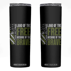 Land of the Free Because of the Brave Skinny Tumbler Gun American Flag TS10 Black Print Your Wear