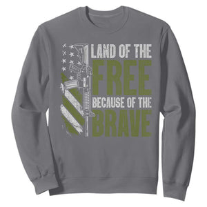 Land of the Free Because of the Brave Sweatshirt Gun American Flag TS10 Charcoal Print Your Wear