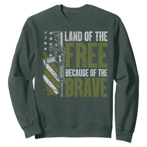 Land of the Free Because of the Brave Sweatshirt Gun American Flag TS10 Dark Forest Green Print Your Wear