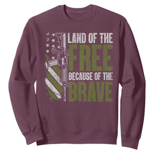 Land of the Free Because of the Brave Sweatshirt Gun American Flag TS10 Maroon Print Your Wear