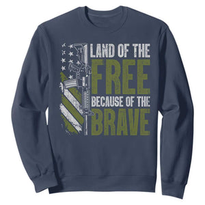 Land of the Free Because of the Brave Sweatshirt Gun American Flag TS10 Navy Print Your Wear