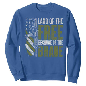 Land of the Free Because of the Brave Sweatshirt Gun American Flag TS10 Royal Blue Print Your Wear