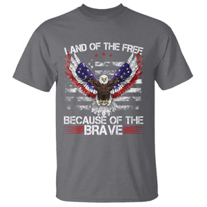 Land of the Free Because of the Brave T Shirt American Flag Patriotic Eagle 4th of July TS10 Charcoal Print Your Wear