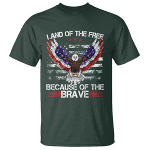 Land of the Free Because of the Brave T Shirt American Flag Patriotic Eagle 4th of July TS10 Dark Forest Green Print Your Wear