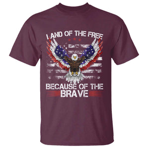 Land of the Free Because of the Brave T Shirt American Flag Patriotic Eagle 4th of July TS10 Maroon Print Your Wear