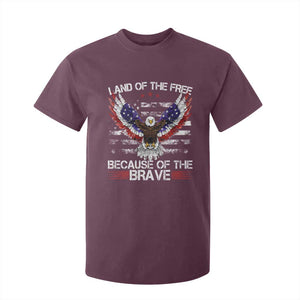 Land of the Free Because of the Brave T Shirt For Kid American Flag Patriotic Eagle 4th of July TS10 Maroon Print Your Wear