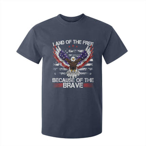 Land of the Free Because of the Brave T Shirt For Kid American Flag Patriotic Eagle 4th of July TS10 Navy Print Your Wear