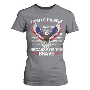 Land of the Free Because of the Brave T Shirt For Women American Flag Patriotic Eagle 4th of July TS10 Charcoal Print Your Wear