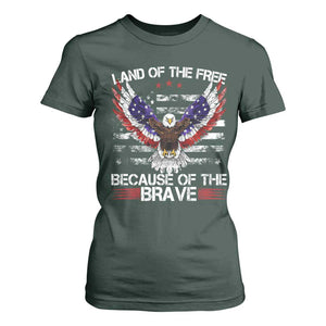 Land of the Free Because of the Brave T Shirt For Women American Flag Patriotic Eagle 4th of July TS10 Dark Forest Green Print Your Wear