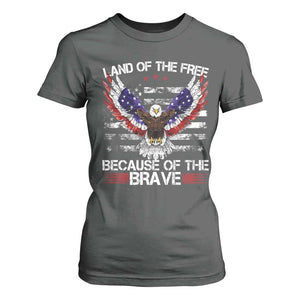 Land of the Free Because of the Brave T Shirt For Women American Flag Patriotic Eagle 4th of July TS10 Dark Heather Print Your Wear