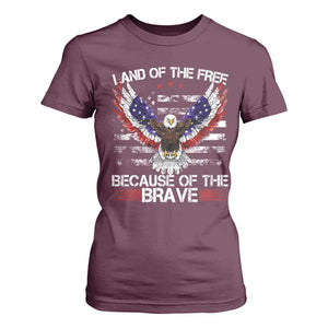 Land of the Free Because of the Brave T Shirt For Women American Flag Patriotic Eagle 4th of July TS10 Maroon Print Your Wear