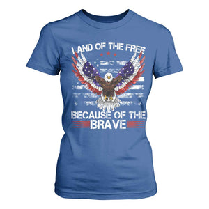 Land of the Free Because of the Brave T Shirt For Women American Flag Patriotic Eagle 4th of July TS10 Royal Blue Print Your Wear