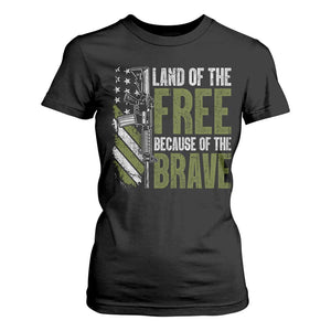 Land of the Free Because of the Brave T Shirt For Women Gun American Flag TS10 Black Print Your Wear