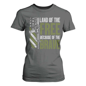 Land of the Free Because of the Brave T Shirt For Women Gun American Flag TS10 Dark Heather Print Your Wear