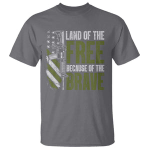 Land of the Free Because of the Brave T Shirt Gun American Flag TS10 Charcoal Print Your Wear