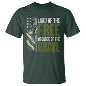 Land of the Free Because of the Brave T Shirt Gun American Flag TS10 Dark Forest Green Print Your Wear