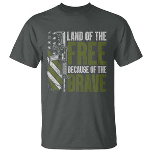 Land of the Free Because of the Brave T Shirt Gun American Flag TS10 Dark Heather Print Your Wear