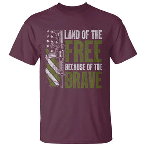 Land of the Free Because of the Brave T Shirt - Gun American Flag Patriotic Tee TS10 Maroon Print Your Wear