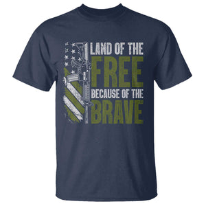 Land of the Free Because of the Brave T Shirt - Gun American Flag Patriotic Tee TS10 Navy Print Your Wear