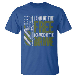 Land of the Free Because of the Brave T Shirt Gun American Flag TS10 Royal Blue Print Your Wear