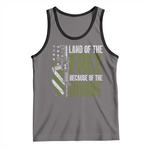Land of the Free Because of the Brave Tank Top Gun American Flag TS10 Deep Heather Black Print Your Wear