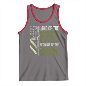 Land of the Free Because of the Brave Tank Top Gun American Flag TS10 Deep Heather Red Print Your Wear