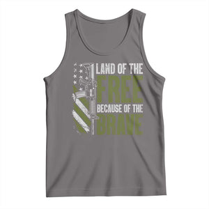 Land of the Free Because of the Brave Tank Top Gun American Flag TS10 Deep Heather Print Your Wear