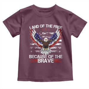 Land of the Free Because of the Brave Toddler T Shirt American Flag Patriotic Eagle 4th of July TS10 Maroon Print Your Wear