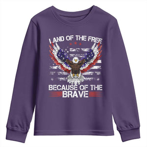 Land of the Free Because of the Brave Youth Sweatshirt American Flag Patriotic Eagle 4th of July TS10 Purple Print Your Wear