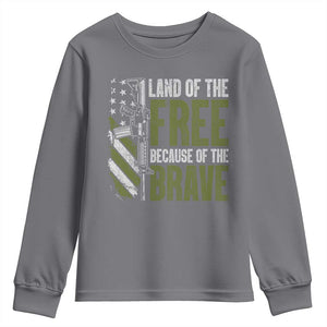 Land of the Free Because of the Brave Youth Sweatshirt Gun American Flag TS10 Charcoal Print Your Wear