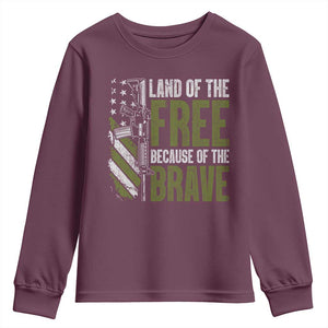 Land of the Free Because of the Brave Youth Sweatshirt Gun American Flag TS10 Maroon Print Your Wear