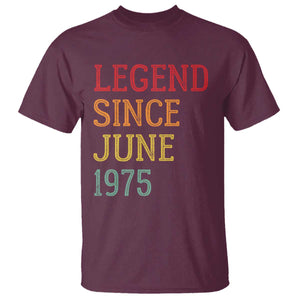 Legend Since June 1975 T Shirt Vintage Retro 50th Birthday Gifts TS10 Maroon Print Your Wear
