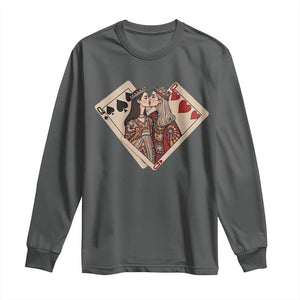 Lesbian Pride Long Sleeve Shirt Vintage Kissing Cards Sapphic Art TS10 Dark Heather Print Your Wear