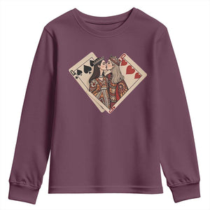 Lesbian Pride Youth Sweatshirt Vintage Kissing Cards Sapphic Art TS10 Maroon Print Your Wear