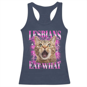 Lesbians Eat What Racerback Tank Top Funny Cat Gay Pride LGBTQ Pun TS10 Navy Print Your Wear
