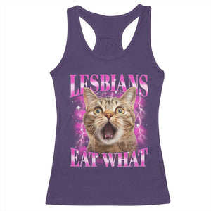 Lesbians Eat What Racerback Tank Top Funny Cat Gay Pride LGBTQ Pun TS10 Purple Print Your Wear