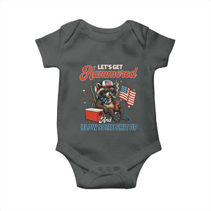 Lets Get Hammered and Blow Some Shit Up Baby Onesie Raccoon 4th Of July America TS10 Dark Heather Print Your Wear
