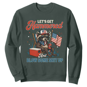 Lets Get Hammered and Blow Some Shit Up Sweatshirt Raccoon 4th Of July America TS10 Dark Forest Green Print Your Wear