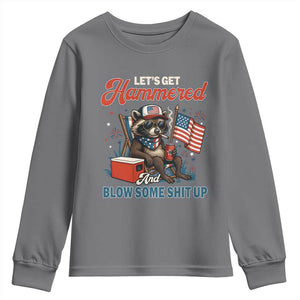 Lets Get Hammered and Blow Some Shit Up Youth Sweatshirt Raccoon 4th Of July America TS10 Charcoal Print Your Wear