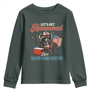 Lets Get Hammered and Blow Some Shit Up Youth Sweatshirt Raccoon 4th Of July America TS10 Dark Forest Green Print Your Wear