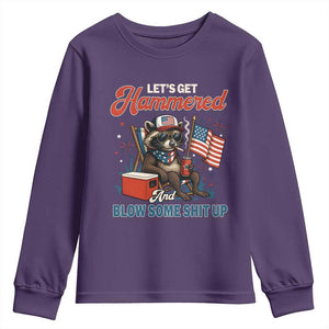 Lets Get Hammered and Blow Some Shit Up Youth Sweatshirt Raccoon 4th Of July America TS10 Purple Print Your Wear