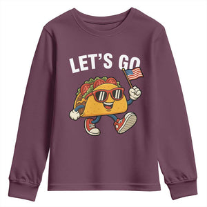 Lets Go Taco Patriotic Youth Sweatshirt Funny 4th of July Food Humor TS02 Maroon Print Your Wear