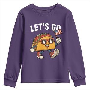 Lets Go Taco Patriotic Youth Sweatshirt Funny 4th of July Food Humor TS02 Purple Print Your Wear