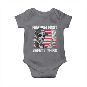 Lincoln 4th Of July Baby Onesie Abe Freedom First Safety Third American Flag TS10 Charcoal Print Your Wear