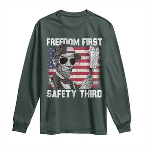 Lincoln 4th Of July Long Sleeve Shirt Abe Freedom First Safety Third American Flag TS10 Dark Forest Green Print Your Wear