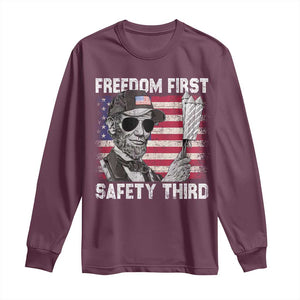 Lincoln 4th Of July Long Sleeve Shirt Abe Freedom First Safety Third American Flag TS10 Maroon Print Your Wear