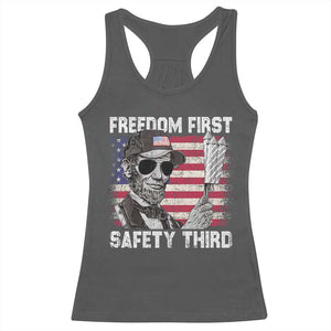 Lincoln 4th Of July Racerback Tank Top Abe Freedom First Safety Third American Flag TS10 Dark Heather Print Your Wear